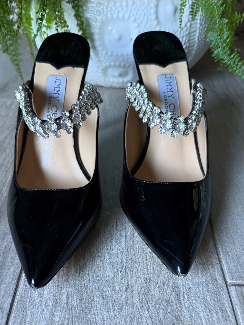 Jimmy Choo Black Patent Crystal Embellished Stiletto Mules - Picture 3 of 8